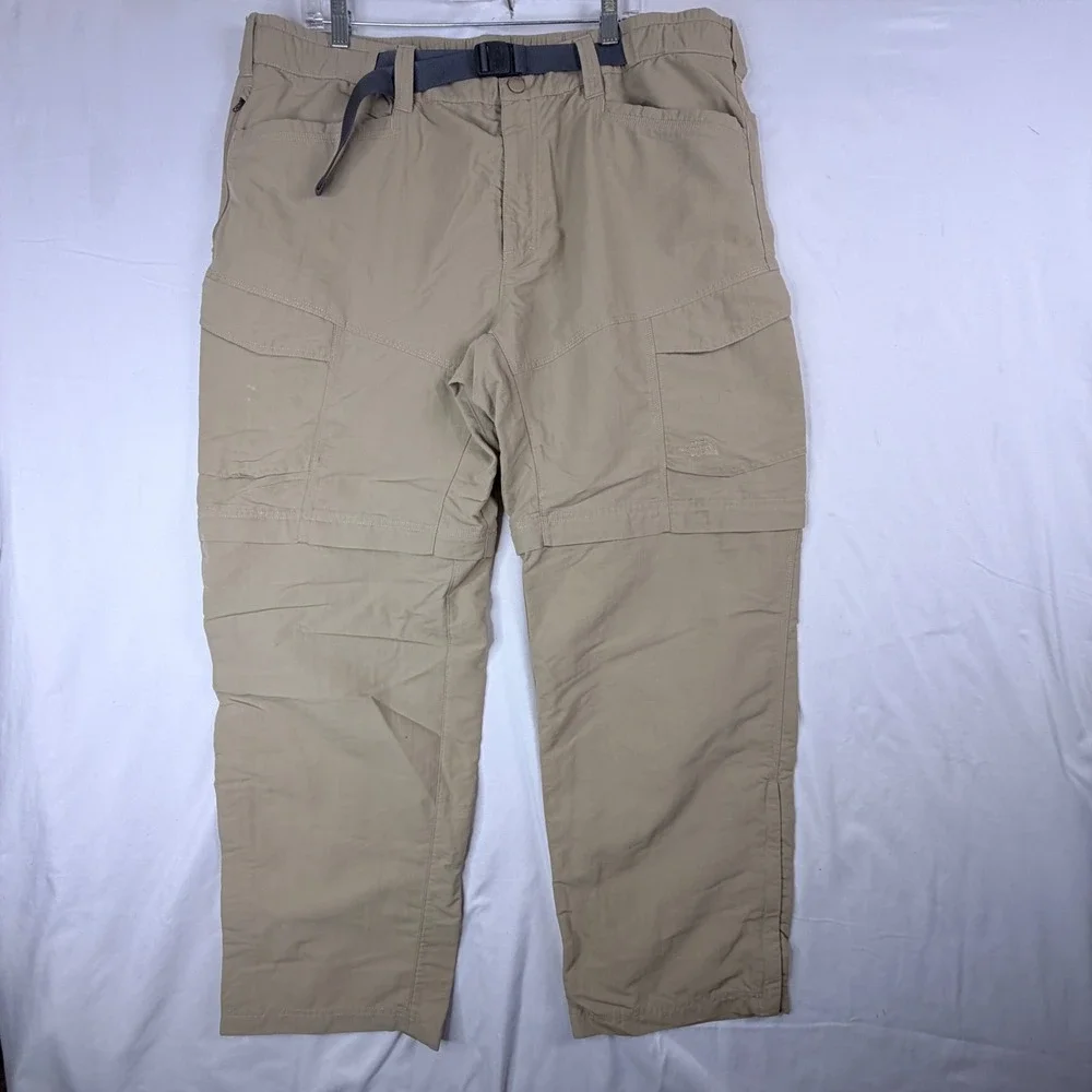 The North Face Convertible Hiking Pants 40 Tan Khaki Zip Off Cargo Outdoor